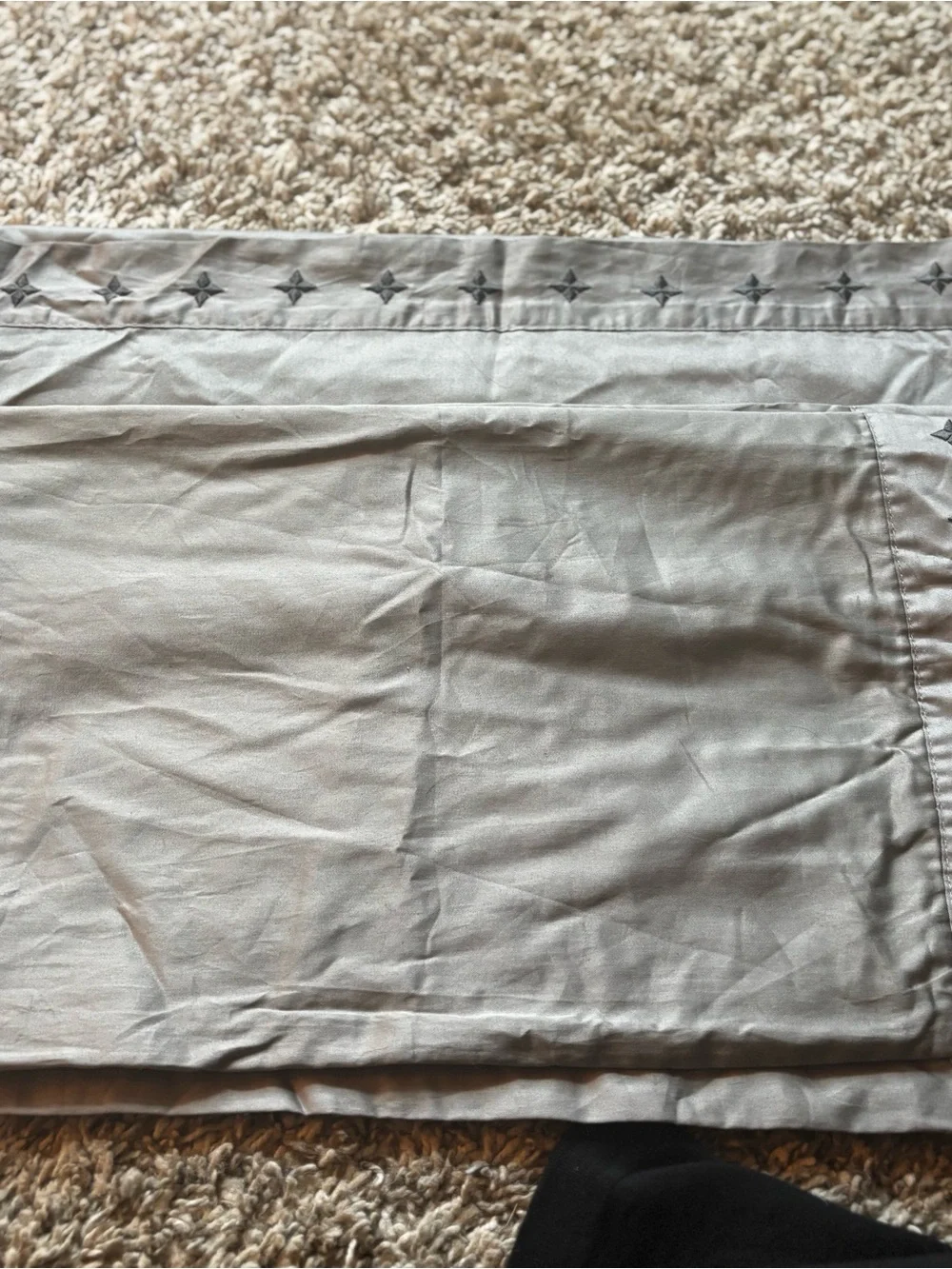IKEA Gray Cotton Duvet Cover 2 pillow queen Vinranka Embroidery star snaps
